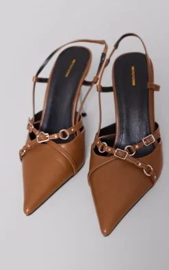 PrettyLittleThing Mules*Faux Leather Point Toe Buckle Strap Sling Back High Heeled Mules