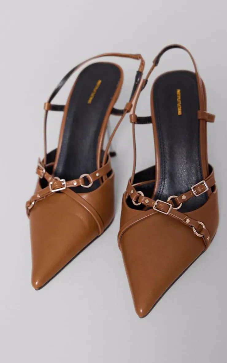 PrettyLittleThing Mules*Faux Leather Point Toe Buckle Strap Sling Back High Heeled Mules