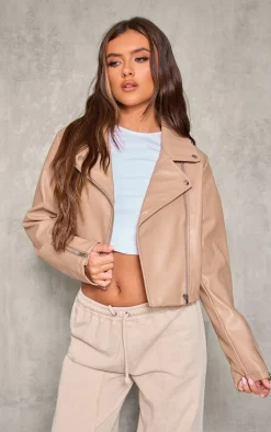 PrettyLittleThing Faux Leather Jackets*Faux Leather Zip Up Quilted Shoulder Biker Jacket