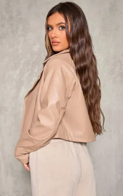 PrettyLittleThing Faux Leather Jackets*Faux Leather Zip Up Quilted Shoulder Biker Jacket