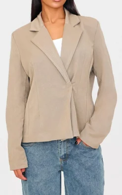 Taupe Fitted Asymmetric Jean Grazer Blazer