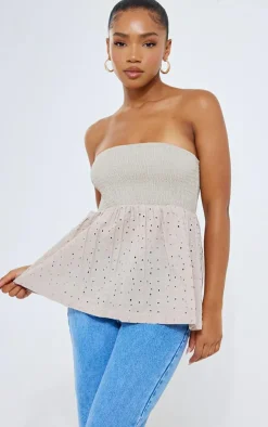 PrettyLittleThing Blouses*Flared Hem Broderie Blouse
