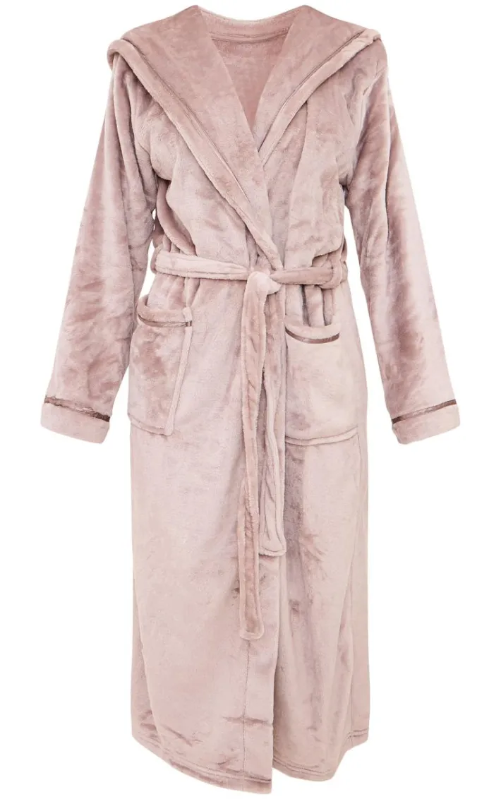 Taupe Fleece Hooded Maxi Bath Robe