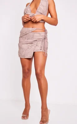 Best PrettyLittleThing Floral Applique Cut Out Wrap Over Micro Mini Skirt Taupe
