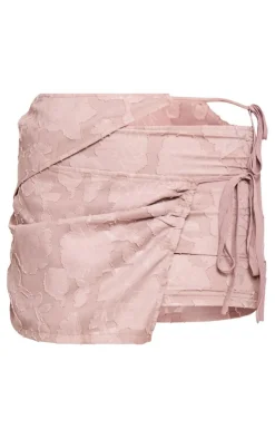 Best PrettyLittleThing Floral Applique Cut Out Wrap Over Micro Mini Skirt Taupe