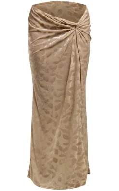 Online PrettyLittleThing Taupe Floral Devore Twist Side Midaxi Skirt Taupe.