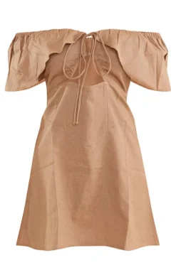 Taupe Frill Sleeve Tie Shift Dress-PrettyLittleThing Outlet