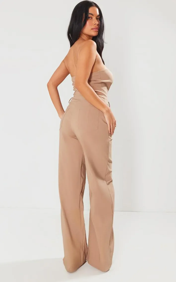 Taupe Hook And Eye Stretch Woven Jumpsuit