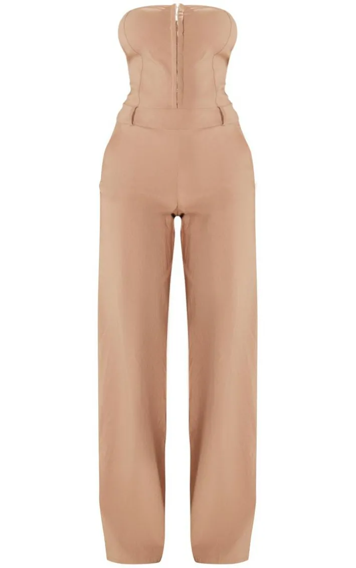 Taupe Hook And Eye Stretch Woven Jumpsuit