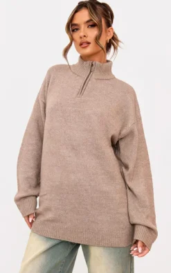 PrettyLittleThing Sweaters*Knitted Slouchy Half Zip Sweater