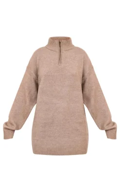 PrettyLittleThing Sweaters*Knitted Slouchy Half Zip Sweater