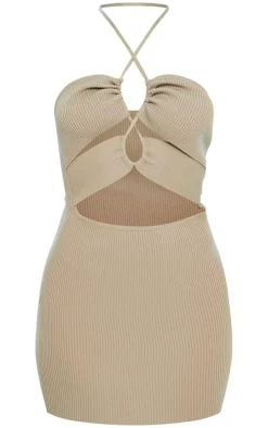 Lace Cross Front Rib Knit Dress-PrettyLittleThing New