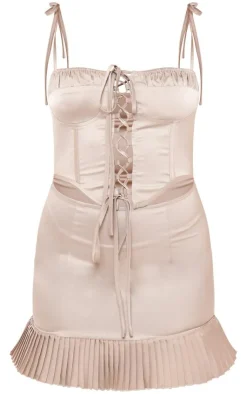 Lace Up Corset Frill Hem Shift Dress-PrettyLittleThing Sale