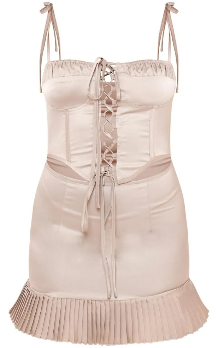 Lace Up Corset Frill Hem Shift Dress-PrettyLittleThing Sale