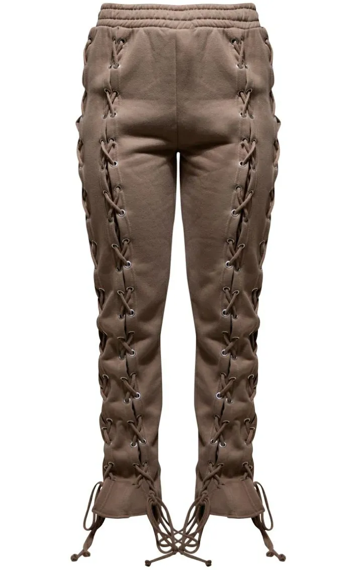 Taupe Lace Up Side Detail Oversized Sweatpants
