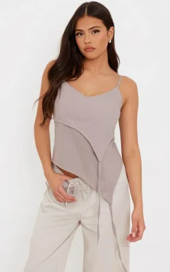 PrettyLittleThing Camisole*Linen Asymmetric Strappy Detail Cami Top