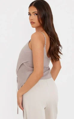 PrettyLittleThing Camisole*Linen Asymmetric Strappy Detail Cami Top