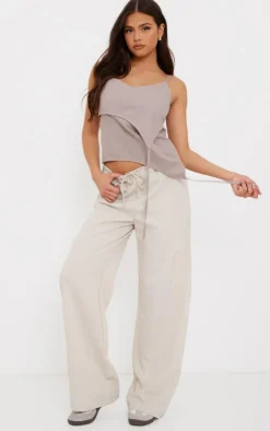 PrettyLittleThing Camisole*Linen Asymmetric Strappy Detail Cami Top