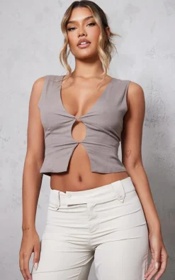 PrettyLittleThing Shirts*Linen Look Cut Out Front Vest