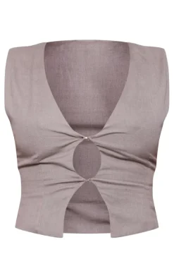 PrettyLittleThing Shirts*Linen Look Cut Out Front Vest