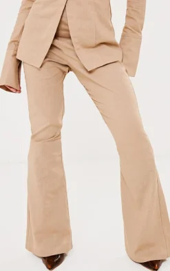Best PrettyLittleThing Linen Look Fitted Flared Pants Taupe