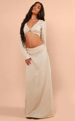 Best PrettyLittleThing Linen Look Floaty Maxi Skirt Taupe