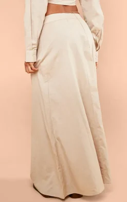 Best PrettyLittleThing Linen Look Floaty Maxi Skirt Taupe