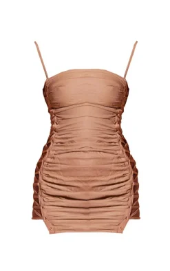 Linen Look Lace Up Side Bodycon Dress-PrettyLittleThing Outlet