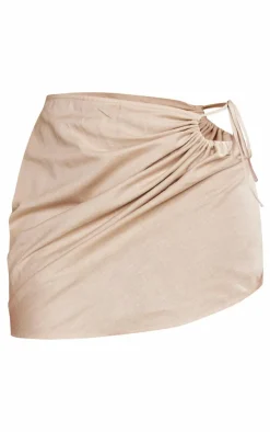 Outlet PrettyLittleThing Linen Look Ruched Detail Mini Skirt Taupe