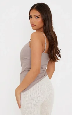PrettyLittleThing Camisole*Linen Strappy Asymmetric Cami Top