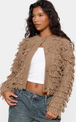 PrettyLittleThing Cardigans*Loop Knit Crew Neck Button Up Cardigan