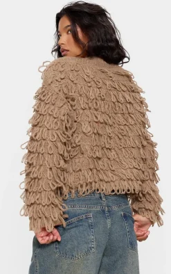 PrettyLittleThing Cardigans*Loop Knit Crew Neck Button Up Cardigan