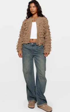 PrettyLittleThing Cardigans*Loop Knit Crew Neck Button Up Cardigan