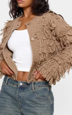 PrettyLittleThing Cardigans*Loop Knit Crew Neck Button Up Cardigan