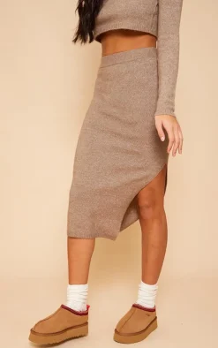 Clearance PrettyLittleThing Marl Knitted Midaxi Skirt Taupe