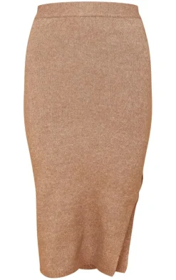 Clearance PrettyLittleThing Marl Knitted Midaxi Skirt Taupe
