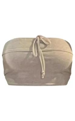 New PrettyLittleThing Marl Ruched Front Foldover Bandeau Top Taupe