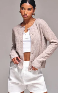 PrettyLittleThing Cardigans*Melange Soft Knit Basic Button Up Cardigan