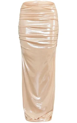 Metallic Ruched Maxi Low Rise Skirt-PrettyLittleThing Outlet