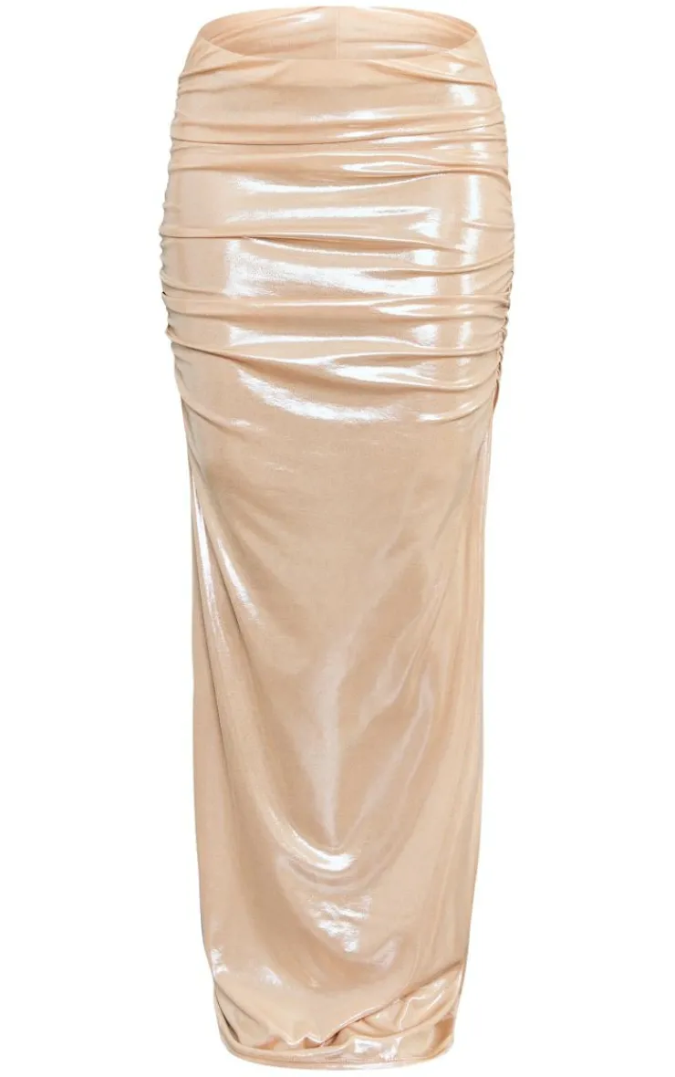 Metallic Ruched Maxi Low Rise Skirt-PrettyLittleThing Outlet