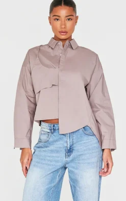 PrettyLittleThing Shirts*Oversized Asymmetric Strap Detail Shirt