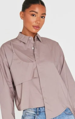 PrettyLittleThing Shirts*Oversized Asymmetric Strap Detail Shirt