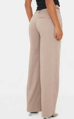 Taupe Premium Crossover Waistband Detail Tailored Pant