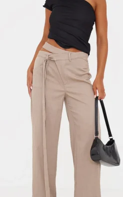 Taupe Premium Crossover Waistband Detail Tailored Pant
