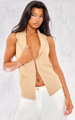 Premium Linen Look Strap Back Detail Vest-PrettyLittleThing Outlet