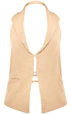 Premium Linen Look Strap Back Detail Vest-PrettyLittleThing Outlet