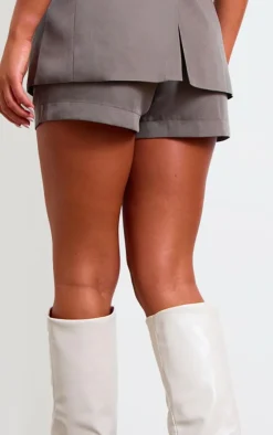 Online PrettyLittleThing Premium Tailored Woven Shorts Taupe