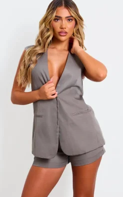 Online PrettyLittleThing Premium Tailored Woven Shorts Taupe