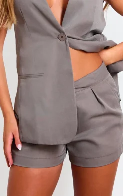 Online PrettyLittleThing Premium Tailored Woven Shorts Taupe