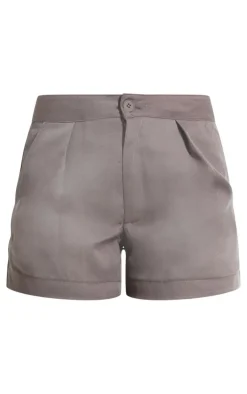 Online PrettyLittleThing Premium Tailored Woven Shorts Taupe